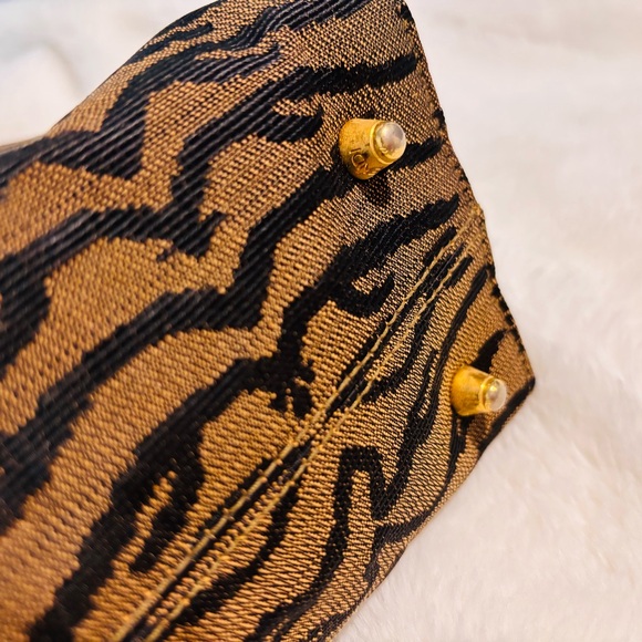 FENDI Tote Bag FF Hardware Zebra Leopard Animal Pattern Brown - Picture 5 of 8